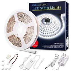 Led Strip Lights 16.4 Feet Dimmable White Led Light Strip Flexible Led Tape Light 12v Under Cabinet Lighting Kits with UL Power Supply, Adhesive Clips, Dimmer Switch and Connectors