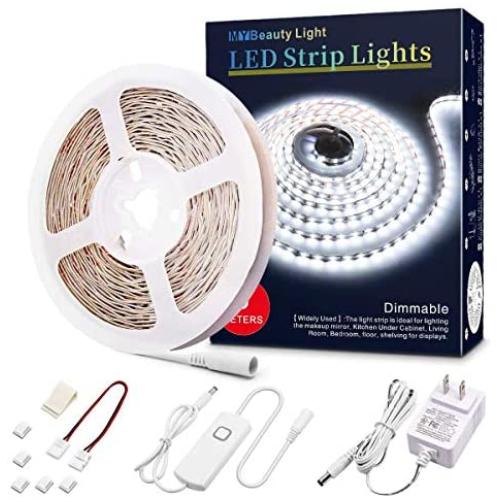 Led Strip Lights 16.4 Feet Dimmable White Led Light Strip Flexible Led Tape Light 12v Under Cabinet Lighting Kits with UL Power Supply, Adhesive Clips, Dimmer Switch and Connectors