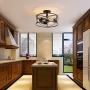 PUSU Ceiling Light 3E26 Light Fixture Diameter 14.2'' with Wooden Cage and Matte Black Base Kitchen Ceiling Light for Kitchen Living Room Dining Room Bedroom Hallway