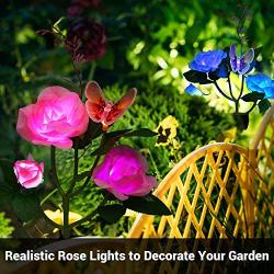 Solar Garden Lights Outdoor, 3 Pack Path Figurine Stake Lights with 9 Rose Flowers, Color Changing Decorative LED Landscape Lights Solar Powered Waterproof for Patio Yard Pathway Walkway Christmas