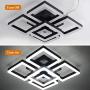 Modern LED Ceiling Light, Garwarm Black Flush Mount Light Fixtures,64W Ceiling Lamp for Living Room Bedroom Dining Room, 5 Square Metal Acrylic Surface Mount Chandelier Cool White 6000K