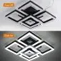 Modern LED Ceiling Light, Garwarm Black Flush Mount Light Fixtures,64W Ceiling Lamp for Living Room Bedroom Dining Room, 5 Square Metal Acrylic Surface Mount Chandelier Cool White 6000K