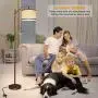 LED Floor Lamp with Dimmer, Fully Dimmable Standing Lamp Modern Tall Pole Lamp with Hanging Fabric Shade and Brown Base Montage Reading Light for Living Room Bedroom, Bright 8W LED Bulb Included
