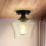 Semi Flush Mount Ceiling Light, Modern Light Fixture Industrial Flush Mount Ceiling Light with Clear Glass for Bedroom Hallway Dining Room Bathroom Passway (Black)