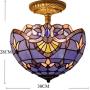 Tiffany Ceiling Fixture W12H11 Inch Semi Flush Mount Light Blue Purple Lavender Stained Glass Baroque Shade WERFACTORY Lamps Kid Living Room Bedroom (S003C Series) Tiffany Ceiling Fixture W12H11 Inch Semi Flush Mount Light Blue Purple Lavender Stained Glass Baroque Shade WERFACTORY Lamps Kid Living Room Bedroom (S003C Series)