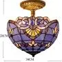 Tiffany Ceiling Fixture W12H11 Inch Semi Flush Mount Light Blue Purple Lavender Stained Glass Baroque Shade WERFACTORY Lamps Kid Living Room Bedroom (S003C Series)