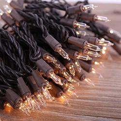 LIDORE Super Bright Clear Mini Christmas Tree Lights. Gift for Decoration. End to End Connection. 100 Count Bulbs on Brown Wire