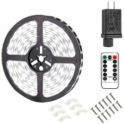 echosari 16.4ft 150Led Strip Lights Plug in with Remote, Timer, 8Modes, Dimmable, Self-Adhesive, Cuttable, Strip Lights White Waterproof