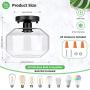 Industrial Semi Flush Mount Ceiling Light with Clear Glass Shade, Farmhouse Ceiling Light Fixture for Hallway Porch Kitchen Entryway Bedroom Corridor, Close to Ceiling Lights Black, E26 Base