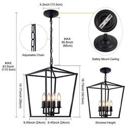 Farmhouse Chandelier 4-Light Vintage Lantern Black Pendant Light Fixture Iron Cage Hanging Light for Kitchen Island Dining Room Hallway Foyer Entryway