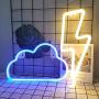 LED Neon Light Sign Blue Cloud Neon Sign and Warm White Lightning Neon Sign Combination Hanging Neon Light Battery/USB Operated Neon Night Signs Neon Lightning for Room Wedding Home Party Decor