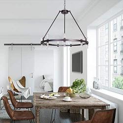 MEEROSEE Modern Chandelier Lighting LED Pendant Lighting Fixture Acrylic Shade 18 Lights Farmhouse Chandeliers Oil Rubbed Bronze Round Dining Room Contemporary Chandelier for Island Kitchen D29.5''