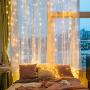 TORCHSTAR LED String Lights Curtain, 300 LEDs, 9.8ft x 9.8ft, USB Powered Fairy Lights for Party Bedroom Wall, 8 Modes, IP65 Waterproof for Outdoor Wedding Chrsitmas Home Decorations, Warm White
