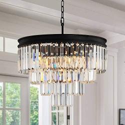 ANTILISHA Crystal Chandelier Lighting Pendant Ceiling Modern Chandeliers Light Fixture for Dining Rooms Entryway Living Room Fringe Raindrop Round Hanging Style