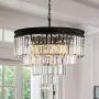 ANTILISHA Crystal Chandelier Lighting Pendant Ceiling Modern Chandeliers Light Fixture for Dining Rooms Entryway Living Room Fringe Raindrop Round Hanging Style