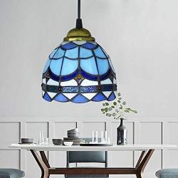 Stained Glass Plug in Hanging Pendant Light Ceiling Lighting Lamp Fixture Stained Glass Shade Perfect Vintage Swag Ceiling Lamp for Dining Room, Bedroom or Porch