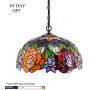 Tiffany Hanging Lamp 16 Inch Pendant Light Red Yellow Stained Glass Rose Shade Chandelier Ceiling Fixture S001 WERFACTORY Decorate Dining Living Room Bedroom Study Office Coffee Bar Hallway Loft
