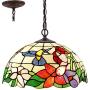 Tiffany Hanging Lamp 16 Inch Antique Pendant Light Stained Glass Hummingbird Shade Chandelier Ceiling Fixture S101 WERFACTORY Decorate Dining Living Room Bedroom Study Office Coffee Bar Hallway Loft