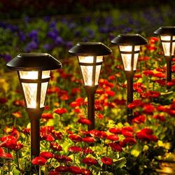 GIGALUMI 6 Pcs Solar Lights Outdoor, Bronze Finshed, Glass Lamp, Waterproof Led Solar Lights for Lawn, Patio, Yard, Garden, Pathway, Walkway and Driveway