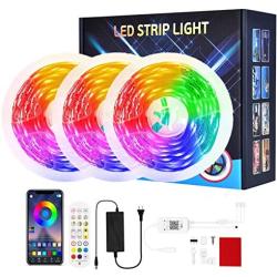 50ft LED Strip Lights Music Sync Color Changing Strip Lights RGB 270 LEDs SDM 5050 Tape Lights IR Remote Bluetooth App Controlled LED Lights for Bedroom, Kitchen, Dorm, Party, TV, Christmas Decoration