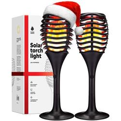 Fuego Christmas Lights - Solar Tiki Torches with Flickering Flame, Outdoor Yard Solar Lights, Waterproof with Automatic Dusk to Dawn