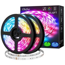 Olafus 65.6ft LED Strip Lights, Music Synch RGB Light Strips with 44 Keys Remote, Dimmable Color Changing Light Strips Voice Control, 24V 20m Colored Strip Light for Bedroom, Living Room, Party