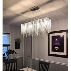 APBEAM Rectangular Crystal Chandelier, Modern Linear Suspension Lighting Fixtures Hanging Over Table for Dining Room Restaurants Kitchen Island