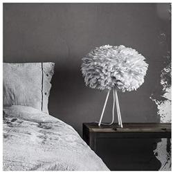 WFS Classic Led Table Lamp Bedroom Bedside Night Light with Goose Feather Lampshade Creative Home Decor for Bedroom Living Room Light Bedroom Reading (Color : Grey)