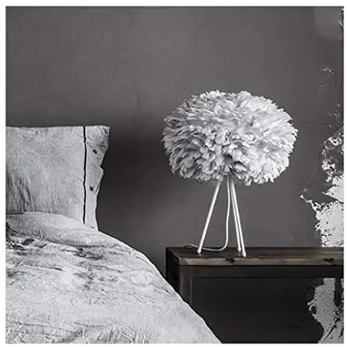 WFS Classic Led Table Lamp Bedroom Bedside Night Light with Goose Feather Lampshade Creative Home Decor for Bedroom Living Room Light Bedroom Reading (Color : Grey)