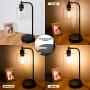 Industrial Touch Control Table Lamp, Dual USB Charging Ports, 3 Way Dimmable Vintage Bedside Nightstand Lamp, Glass Shade Desk Reading Lamp for Farmhouse Bedroom Living Room, LED Edison Bulb Included
