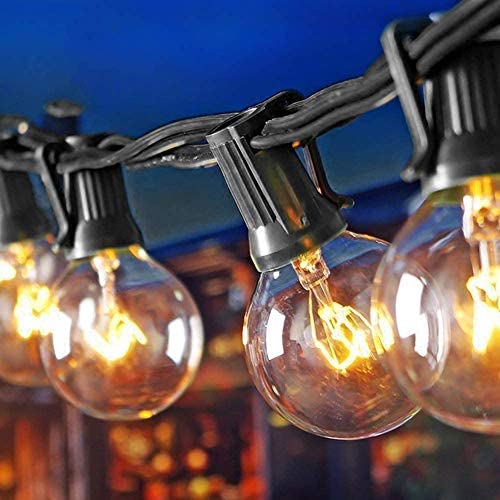 2 Pack Outdoor String Lights 25Ft G40 Globe Patio Lights with 25 Clear Globe G40 Bulbs(1 Spare), Waterproof Connectable plug in hanging light for Backyard Porch Balcony Decor, E12 Socket Base, Black