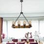 Farmhouse Chandelier for Dining Room, Rustic Pendant Light Fixtures Ceiling Hanging Lighting with Glass Accent, Kitchen Island Lighting, Wood Chandelier 8-Light Max 480W (Black, 8-Light Wood)