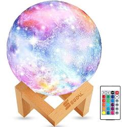 SEGOAL Moon Lamp Moon Light Kids Night Light Galaxy Lamp 16 Colors LED 5.9 Inch 3D Star Lamp with Wood Stand, Touch & Remote Control & USB Rechargeable Baby Light