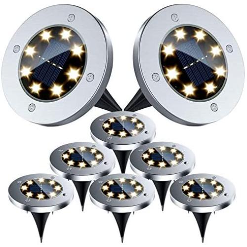 Solar Ground Lights 8 Pack, 8 LED Solar Lights Outdoor Waterproof, Ground Solar Garden Lights Pathway, In-Ground Lights Solar Powered for Walkway Yard Patio（Warm White）