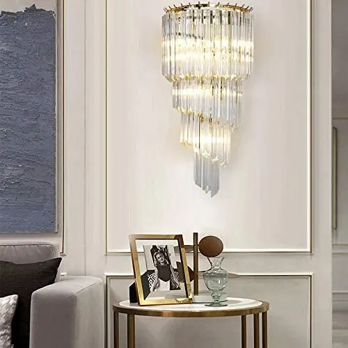 LITFAD Clear Crystal Wall Sconce 5 Lights Contemporary Wall Light Fixture Modern Wall Mount Light Fixture in Gold LED Wall Lamps Sconce Night Light for Living Room Hallway Bedside Hotel