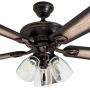 Prominence Home 40278-01 Glenmont Rustic Ceiling Fan with Barnwood Blades, LED Edison Bulbs, 3 Seeded Glass Fixtures, 52 Inches, 5 Blade, Oil-Rubbed Bronze