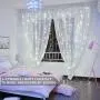 6.6FT X 6.6FT Christmas Curtain Lights Battery Operated Window Backdrop Light Curtain Fairy Light for Room, Sound Activated Music Sync Light Waterproof (White)