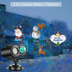 Ocean Wave Christmas Projector Lights 2-in-1 Moving Patterns with Ocean Wave LED Landscape Lights Waterproof Outdoor Indoor Xmas Theme Party Yard Garden Decorations, 12 Slides 10 Colors (Black)