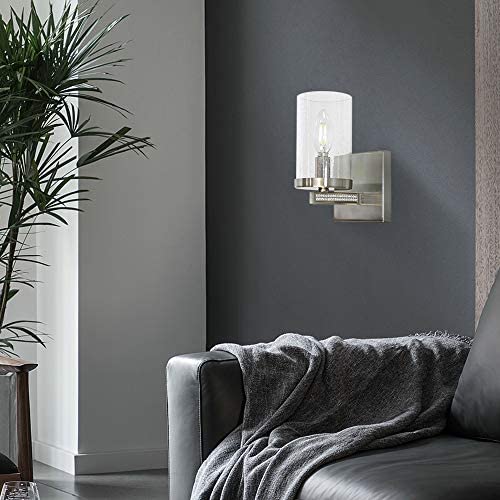 TULUCE Modern 1 Light Wall Sconce with Clear Seed Glass Shade, Brushed Nickel Wall Light Fixture, Diamond Decoration Bathroom Wall Mounted Lamp for Porch,Hallway,Bedroom ,Living Room TULUCE Modern 1 Light Wall Sconce with Clear Seed Glass Shade, Brushed Nickel Wall Light Fixture, Diamond Decoration Bathroom Wall Mounted Lamp for Porch,Hallway,Bedroom ,Living Room