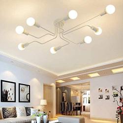 RUXUE White Industrial Modern Semi Flush Mount Ceiling Light Fixtures 8 Lighs Vintage Pendant Lights E26 Bulb Sockets (White)