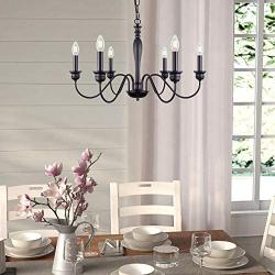 Wellmet 6-Light Farmhouse Chandelier, Black Chandeliers for Dining Room Lighting Fixtures Hanging, Kitchen Island, Rustic Industrial Iron Chandeliers for Foyer, Living Room, Bedroom (Black, 28 inch)