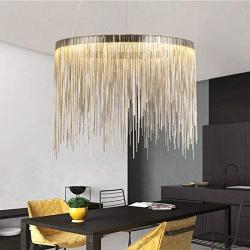 Moooni Round Aluminum Tassel Linear Chandelier Pendant Ceiling Light Fixture for Bedroom Dining Room Kitchen Island Over Table W 20'' x H 14''