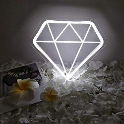 Divatla Unique Diamond White Neon Sign with 3D Art for Wall Decor, Upgrade White Neon Signs for Bedroom Decor, USB Cool Light Neon Sign for Wall décor, Light Dimmable Neon Sign.