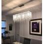 Modern Rectangular Crystal Chandelier, Luxury Linear Raindrop Hanging Pendant Lighting Flush Mount Ceiling Light Fixture for Dining Room Kitchen Island, 7-Lights, L32''