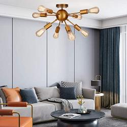 Sputnik Chandeliers,Semi Flush Mount Ceiling Lighting 8 Lights Modern Pendant Ceiling Light for Dining Room Bed Room Hallway Brushed Brass CHITBIT