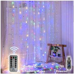 String Lights, 300 LED Window Curtain Twinkle Starry Lights, 8 Lighting Modes, Remote Control for Wedding, Party, Garden, Festival, Holiday Decorations – Multi Color