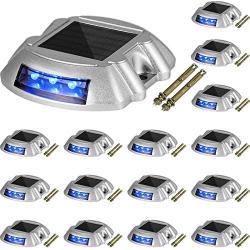 Happybuy Driveway Lights 16-Pack Solar Driveway Lights Bright Blue with Screw Solar Deck Lights Outdoor Waterproof Wireless Dock Lights 6 LEDs for Path Warning Garden Walkway Sidewalk Steps