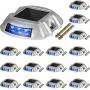 Happybuy Driveway Lights 16-Pack Solar Driveway Lights Bright Blue with Screw Solar Deck Lights Outdoor Waterproof Wireless Dock Lights 6 LEDs for Path Warning Garden Walkway Sidewalk Steps