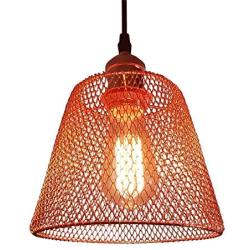 Vintage Farmhouse Pendant Lighting Rose Gold Chicken Wire Lamp Shade, Industrial Dining Room Lighting Fixtures Hanging Lamp Salking, Adjustable Hanging Pendant Light for Kitchen Barn Foyer Entryway