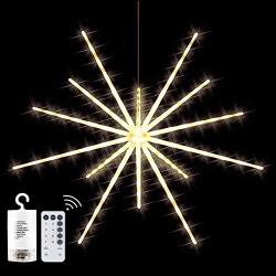 Tiandirenhe 112 LED Hanging Starburst Light, Firework Fairy Starburst String Lights LED Meteor Light with Remote, 8 Lighting Modes Operated, Starry Light for Garden Party Christmas (Warm White)